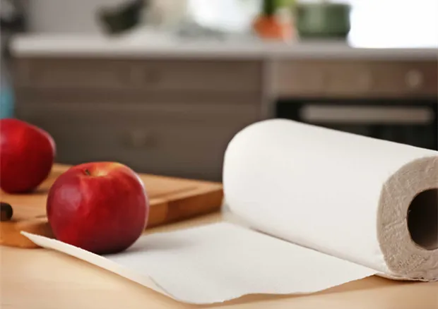 Roll of premium kitchen paper towels in a kitchen setting