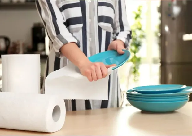 Durable kitchen paper towels roll on a kitchen counter