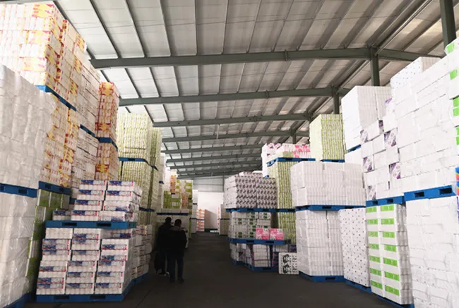 Detailed view of the toilet tissue paper production process showcasing machinery and materials