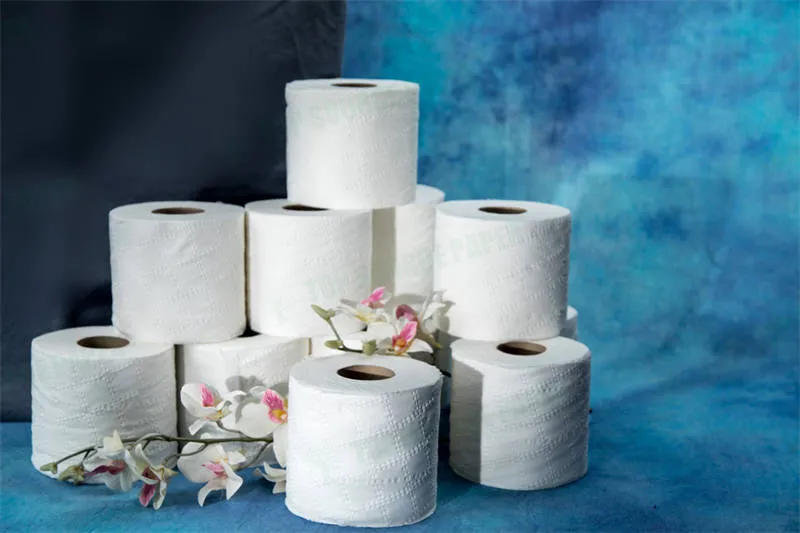 Soft and absorbent toilet paper roll displayed