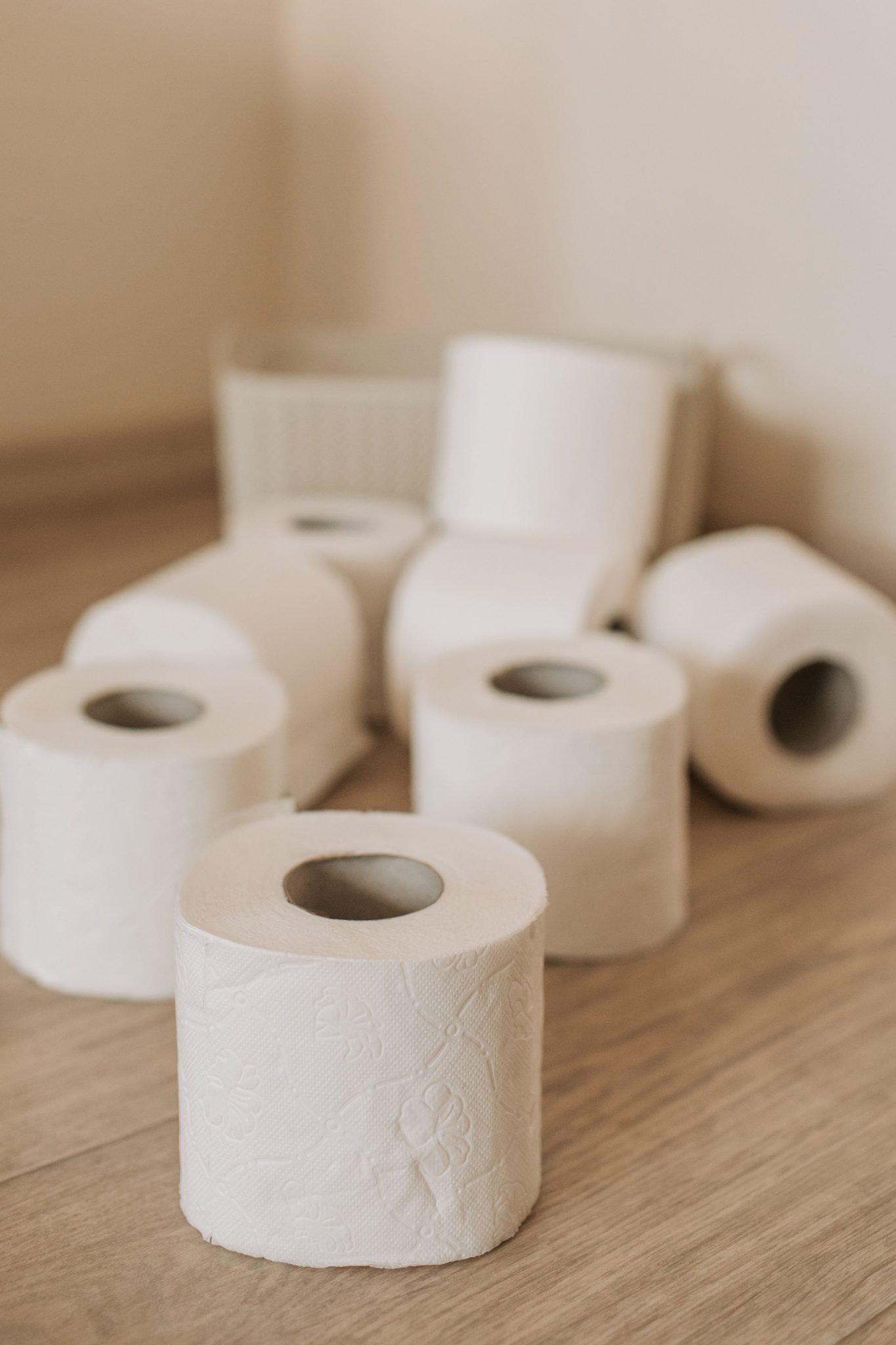 Close-up of toilet paper embossing pattern affecting water disintegration