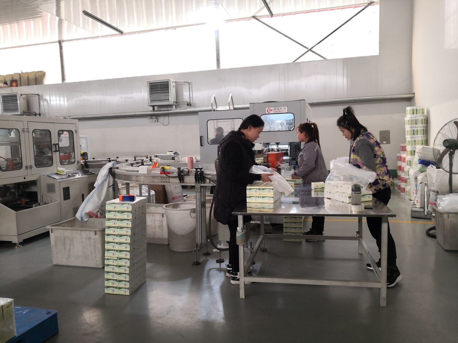 Tissue manufacturing quality control inspection line at Top Source Paper factory