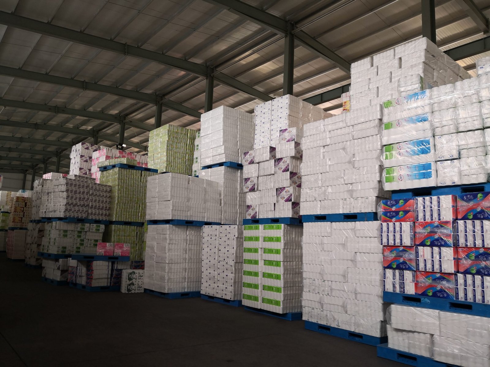 Virgin pulp tissue warehouse and stock storage at Top Source Paper
